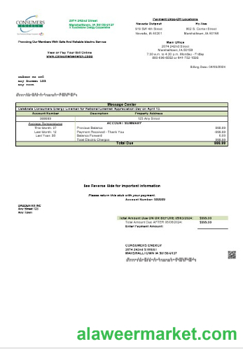 USA Consumers Energy business utility bill template in Word and PDF formats